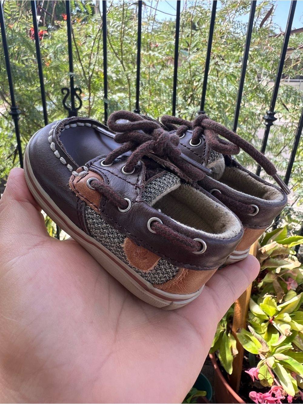 Sperry Brown Leather & Tweed Baby Boat Shoes